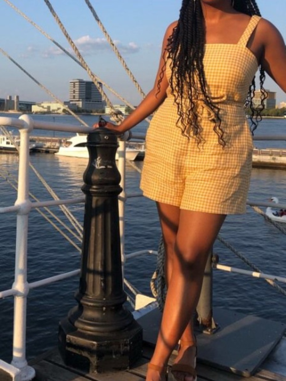 & Other Stories Yellow Gingham High-Waist Shorts Romper